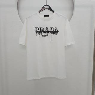 23 SS 프라다 로고 자수 티셔츠 | 명품 레플리카